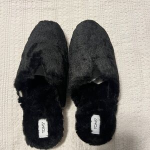 TOMS Black Faux Fur Alpargata Mules